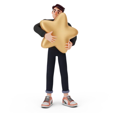 Young boy holding star  3D Illustration