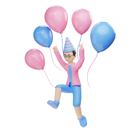 Young boy jump with balloons  3D Icon