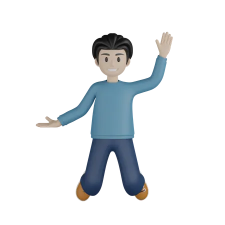 Young boy jumping and showing something  3D Illustration