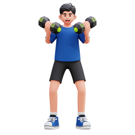 Young Boy Lifting Dumbbells  3D Illustration