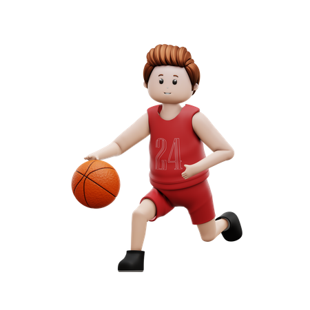 Young Boy Playing Basketball  3D Illustration