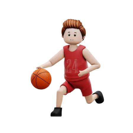 Young Boy Playing Basketball  3D Illustration