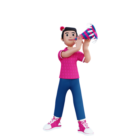 Young Boy Playing Party Trumpet  3D Icon