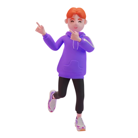 Young boy pointing fingers in direction  3D Illustration