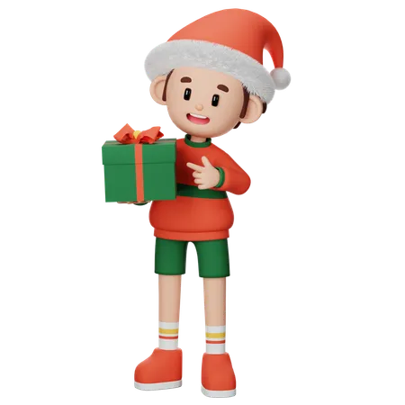 Young boy Pointing Gift  3D Illustration