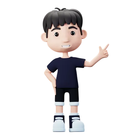 Young Boy pointing right  3D Illustration