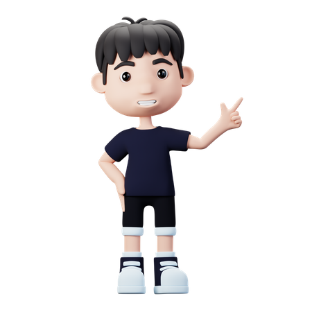 Young Boy pointing right  3D Illustration