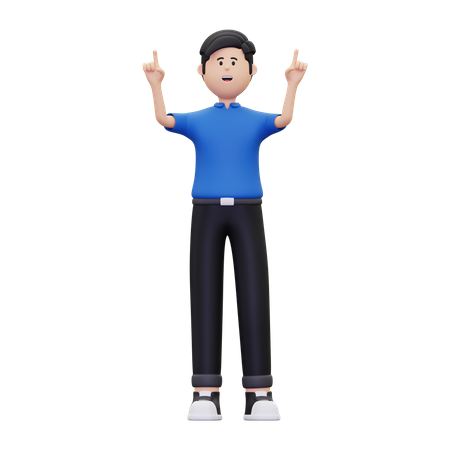 Young boy pointing something up  3D Illustration