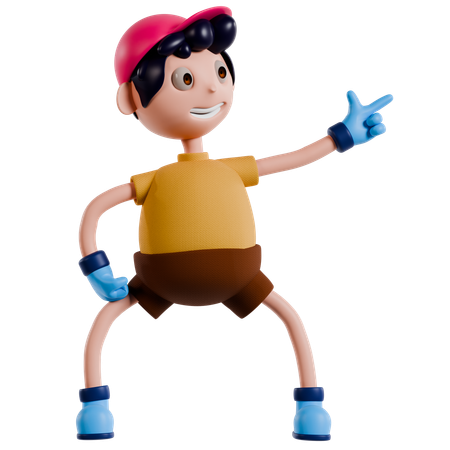 Young Boy Pointing Someting Left  3D Illustration