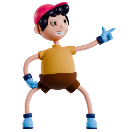 Young Boy Pointing Someting Left  3D Illustration