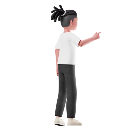 Young Boy Pointing the Presentation Pose  3D Illustration