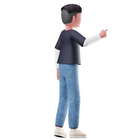 Young Boy Pointing The Presentation Pose  3D Illustration