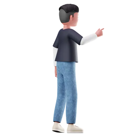 Young Boy Pointing The Presentation Pose 3D Illustration