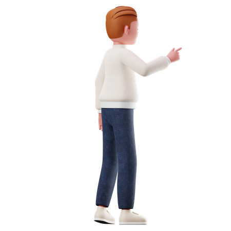 Young Boy Pointing The Presentation Pose 3D Illustration