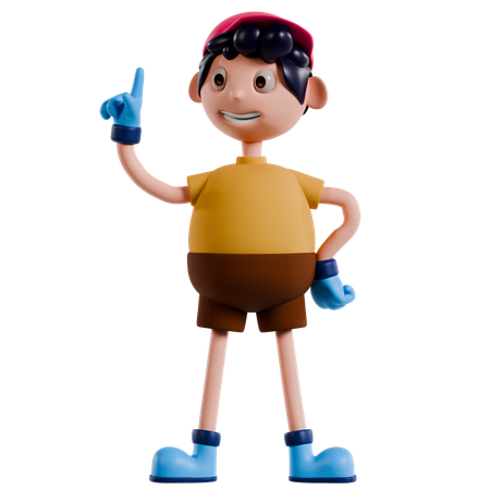 Young Boy Pointing Up  3D Illustration