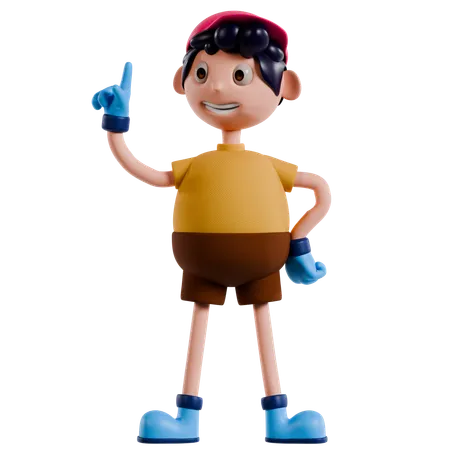 Young Boy Pointing Up  3D Illustration