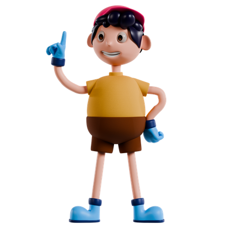 Young Boy Pointing Up  3D Illustration