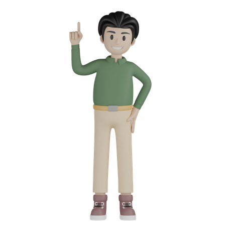 Young boy pointing up  3D Illustration