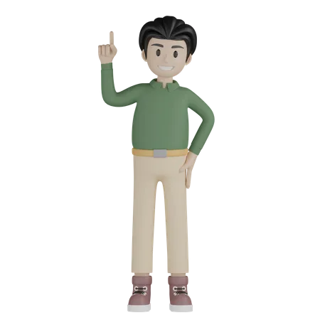Young boy pointing up  3D Illustration