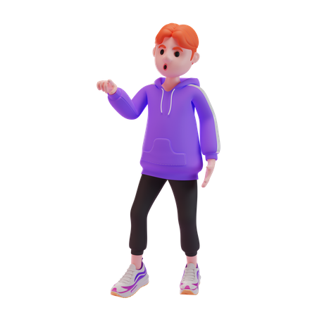 Young boy points his finger and surprised  3D Illustration