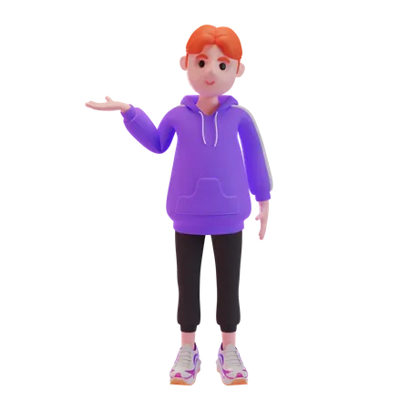 Young boy presenting something  3D Illustration