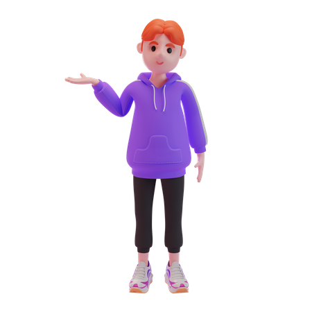 Young boy presenting something 3D Illustration