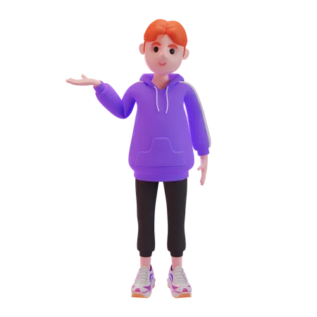 Young boy presenting something 3D Illustration