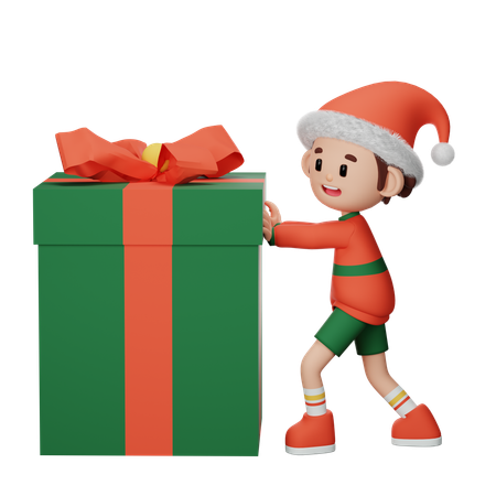 Young boy Pushing gift  3D Illustration