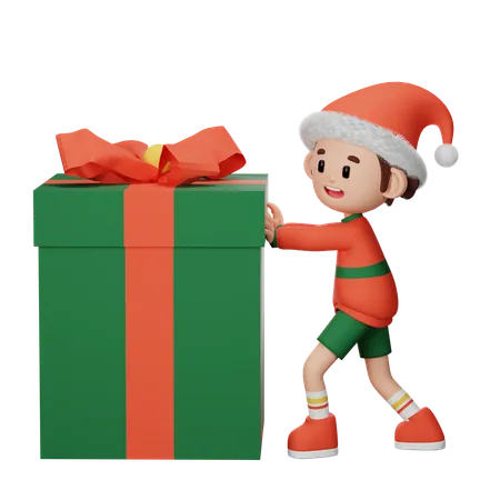 Young boy Pushing gift  3D Illustration