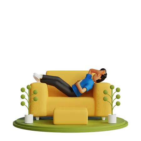 Young Boy relaxing on sofa 3D Illustration