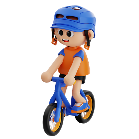 自転車に乗る少年  3D Illustration