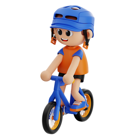 Young Boy Riding Cycle  3D Illustration