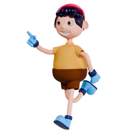 Young Boy Running While Pointing Something  3D Illustration