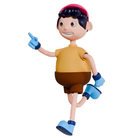 Young Boy Running While Pointing Something  3D Illustration