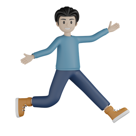 Young boy running with open hands  3D Illustration