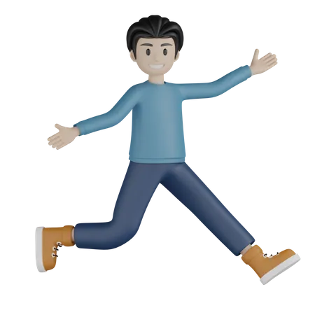 Young boy running with open hands  3D Illustration