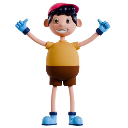 Young Boy Showing Double Thumbs Up  3D Illustration