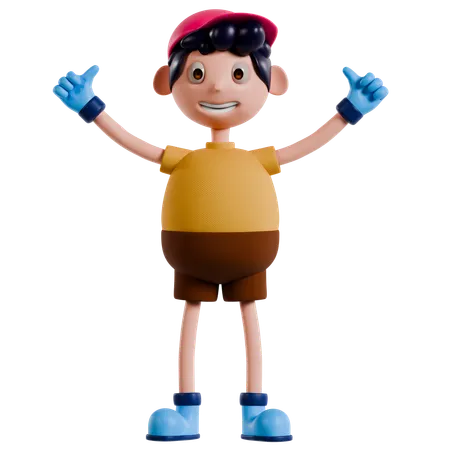 Young Boy Showing Double Thumbs Up  3D Illustration