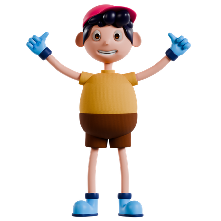 Young Boy Showing Double Thumbs Up  3D Illustration