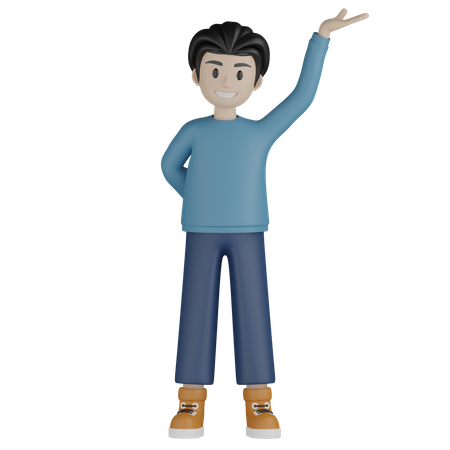 Young boy showing right hand  3D Illustration