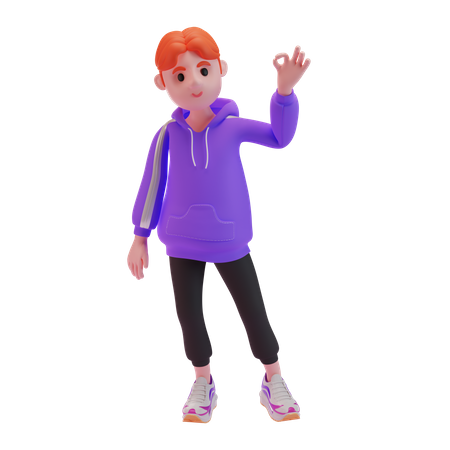 Young boy showing super sign  3D Icon