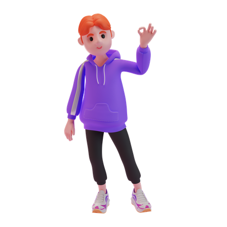 Young boy showing super sign  3D Illustration