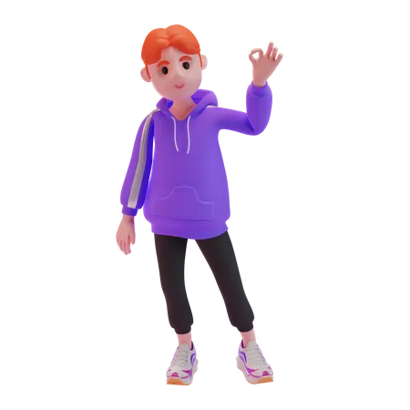 Young boy showing super sign  3D Illustration