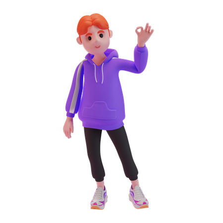 Young boy showing super sign 3D Illustration