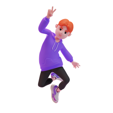 Young boy shows peace sign 3D Illustration