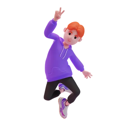 Young boy shows peace sign 3D Illustration
