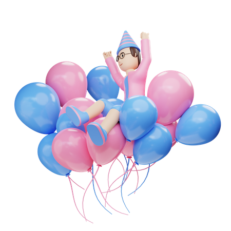 Young boy sit on balloons  3D Icon