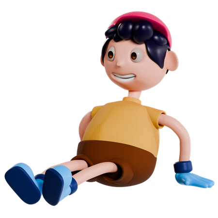 Young Boy Sitting On Floor  3D Illustration