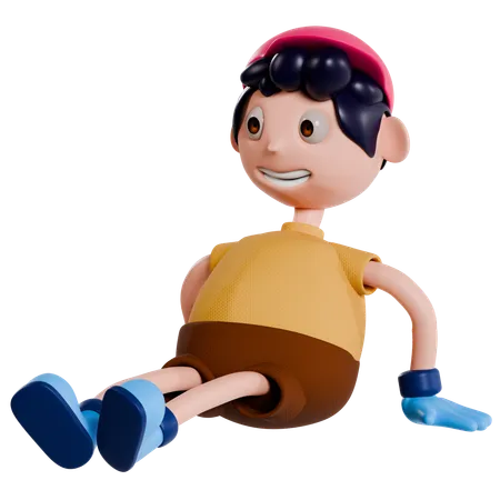 Young Boy Sitting On Floor  3D Illustration