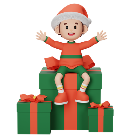 Young boy Sitting on Gift  3D Illustration